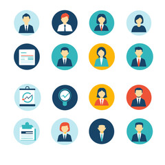 Poster - Diverse Business Icons: Team, Documents, Reports, Analysis, and Search