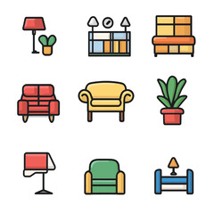 Poster - Colorful Furnishings and Interior Design Elements Vector Illustration Set.