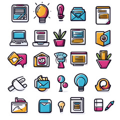 Poster - Colorful Business and Communication Icon Set, Creative Startup Ideas