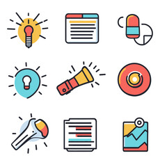 Poster - Icon Set: Creativity, Ideas, Innovation, Business Concepts, Strategy, Data, Chart