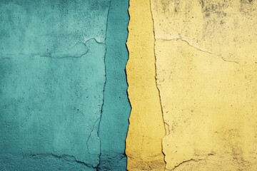 Aufkleber - Colorful cracked wall with turquoise and yellow sections in an urban setting