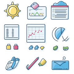 Poster - Business Icons Set: Charts, Graphs, Pen, Eraser, Mail, Checklist, Vector