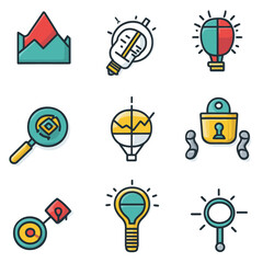 Poster - Creative Business Icons: Graphs, Ideas, Charts, Magnifying Glass, Lock