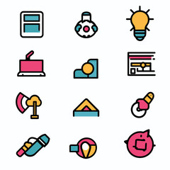 Poster - Set of colorful, flat-style icons representing diverse concepts.
