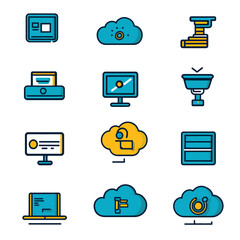 Poster - Technology Icons: Cloud Computing, Computer, Data Processing Illustration