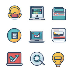 Poster - Business and Finance Icons: Analysis, Planning, Innovation, Ideas, Charts and Data