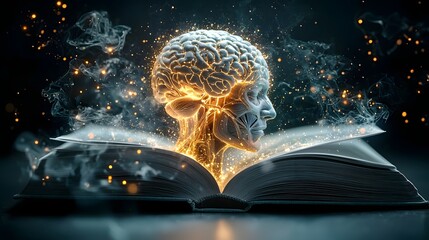 Poster - Emerging Anatomy A Glowing Human Body Model Dynamically Forming Within the Pages of an Open Book Revealing Intricate Veins Muscles
