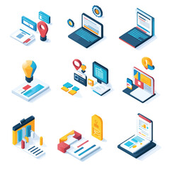 Poster - Isometric illustrations of technology concepts and business ideas.