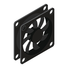 Poster - Isometric computer fan. Computer fan cooler. Isometric of PC case fan. Computer hardware components. Vector illustration