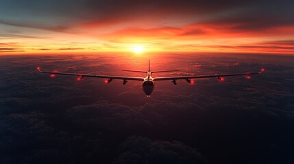 Aufkleber - A spacecraft tracks and transmits signals for aircraft navigation during sunset. The horizon glows with orange and purple hues, highlighting the importance of satellite technology.