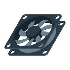 Poster - Isometric computer fan. Computer fan cooler. Isometric of PC case fan. Computer hardware components. Vector illustration