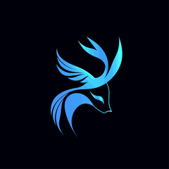 Poster - Abstract Blue Animal Logo on Black Background, Modern Illustration
