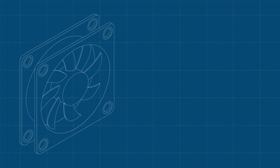 Poster - Isometric computer fan blueprint. Computer fan cooler. Isometric of PC case fan. Computer hardware components. Vector illustration