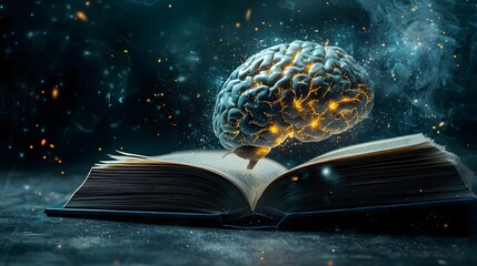 Poster - Glowing neural network visualization emerging from the pages of an open book symbolizing the connection between neuroscience mental health and cognitive functions