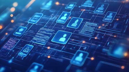Fototapete - Social network connecting people with data showing through futuristic interface