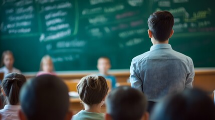 Aufkleber - Teacher giving lesson to students in classroom: education concept