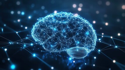 Poster - Futuristic digital brain representation with interconnected nodes and glowing elements, symbolizing advanced technology and intelligence.