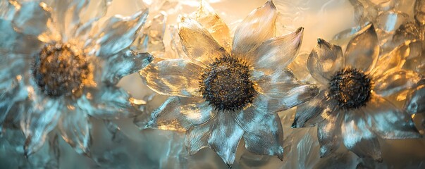 Poster - Golden light shining through silver petals of decorative flowers