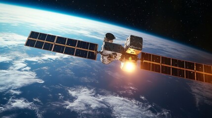 Poster - This satellite, operating in low Earth orbit, facilitates real-time data transmission while assisting in global positioning systems and telemetry activities.