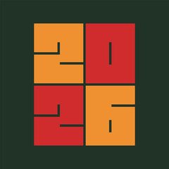Wall Mural - Design with geometric numbers 2026. New Year illustration in creative flat style.