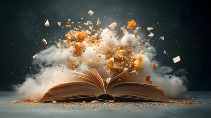 Poster - Vibrant abstract vortex of colors and shapes erupting from the pages of an open book symbolizing the boundless creativity and imagination unleashed through the written word