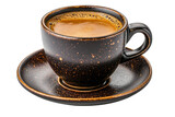 Rich espresso in a black ceramic cup on a saucer