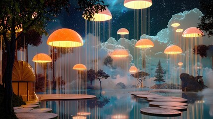 Poster - A futuristic digital network with glowing data streams and cloud computing icons.