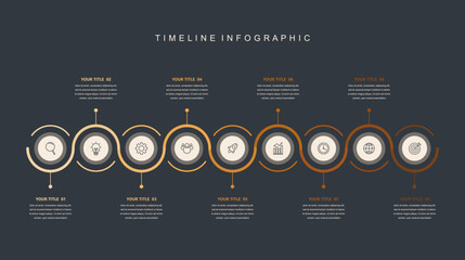 Wall Mural - business road map timeline infographic concept. with icons and 9 options, corporate milestones graph