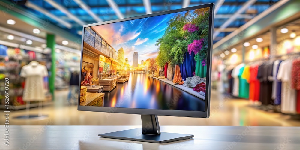 Comparing Ultra HD monitor displays for optimal retail placement. Stock ...