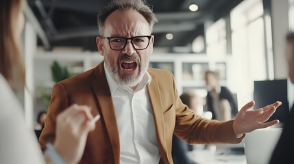 Aufkleber - Angry senior manager shouting at employees in office meeting
