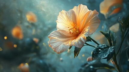 Aufkleber - Beautiful orange hibiscus flower blooming in misty garden