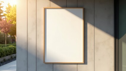 Aufkleber - a blank wooden picture frame hangs on a wall, perfect for displaying art or photographs