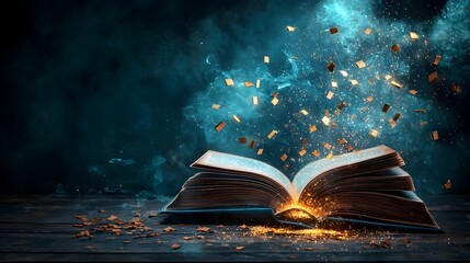 Poster - an open book with a glowing neural network formation within symbolizing the concept of intelligence 