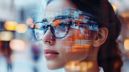 Poster - Woman gazing thoughtfully with digital overlay effects