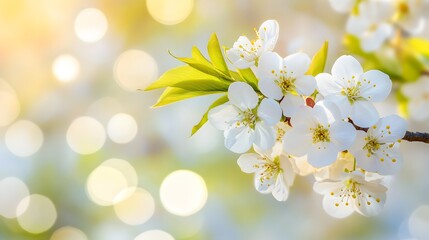 Poster - White spring flowers blooming on a sunny day