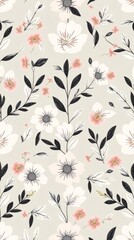 Poster - a beautiful floral pattern with white and pink flowers and black leaves, creating a seamless and elegant design