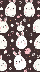 Poster - an Easter-themed pattern with adorable bunny and egg illustrations on a brown background. The designs have a cute, playful vibe and are perfect for celebratory themes.