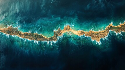 Aufkleber - Satellite technology captures detailed views of a unique coastal landform surrounded by vibrant ocean waters.