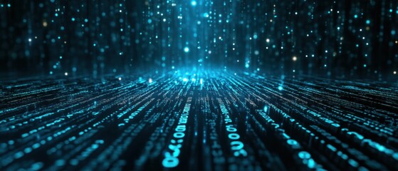 Poster - digital data streams flowing in a futuristic space