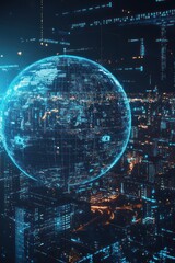 Poster - Futuristic cityscape with glowing globe and lights