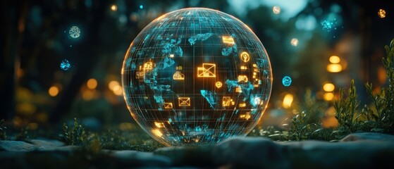 Poster - Glowing Wireframe Globe with Interconnected Elements for Educational Purposes