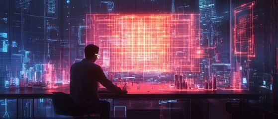 Poster - Scientist Analyzing Holographic Data on Futuristic Interface in Lab