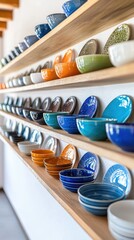 Poster - Vibrant kitchen art ceramic plates displayed on wall in bright light closeup capturing details