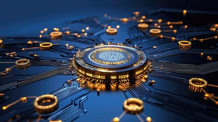 Poster - A glowing network of IT connections on a futuristic blue touchscreen.