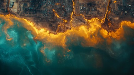Aufkleber - Vibrant colors reveal the coastal area's dynamics, showcasing the shoreline's intricate patterns and interactions with surrounding water. Advanced satellite technology monitors this environment.