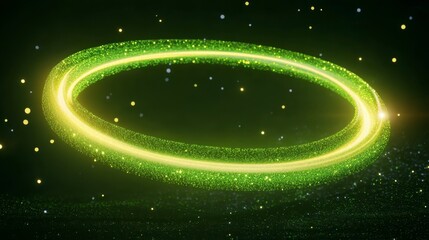 Poster - Glowing green ring of light particles on dark background. Abstract cosmic or space theme. Bright, glittering, and ethereal effect.