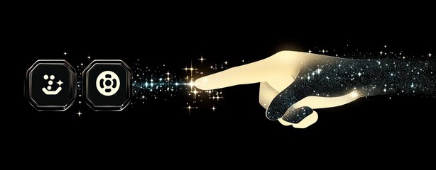 Aufkleber - Minimalist AI Buttons Illustration with Hand and Sparkles for UI UX Design