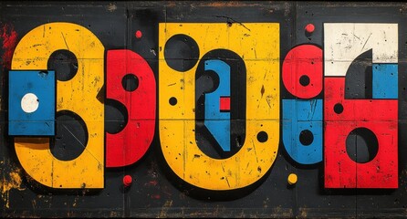 Poster - Bold Yellow Number Pattern Modern Pop Art Background