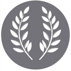Poster - Gray background circle emblem with white stylized leaves forming a wreath pattern. Simple, elegant design.
