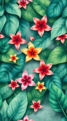 Poster - a close-up of vibrant flowers amidst lush green leaves. The scene is filled with the freshness of spring